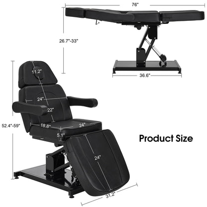 BarberPub Electric Facial Bed, 3-Motor Adjustable Fully Adjustable Esthetician Chair, Tattoo Chair with Thick Cushion, Professional Tattoo Spa Equipment, 2782 (Black)