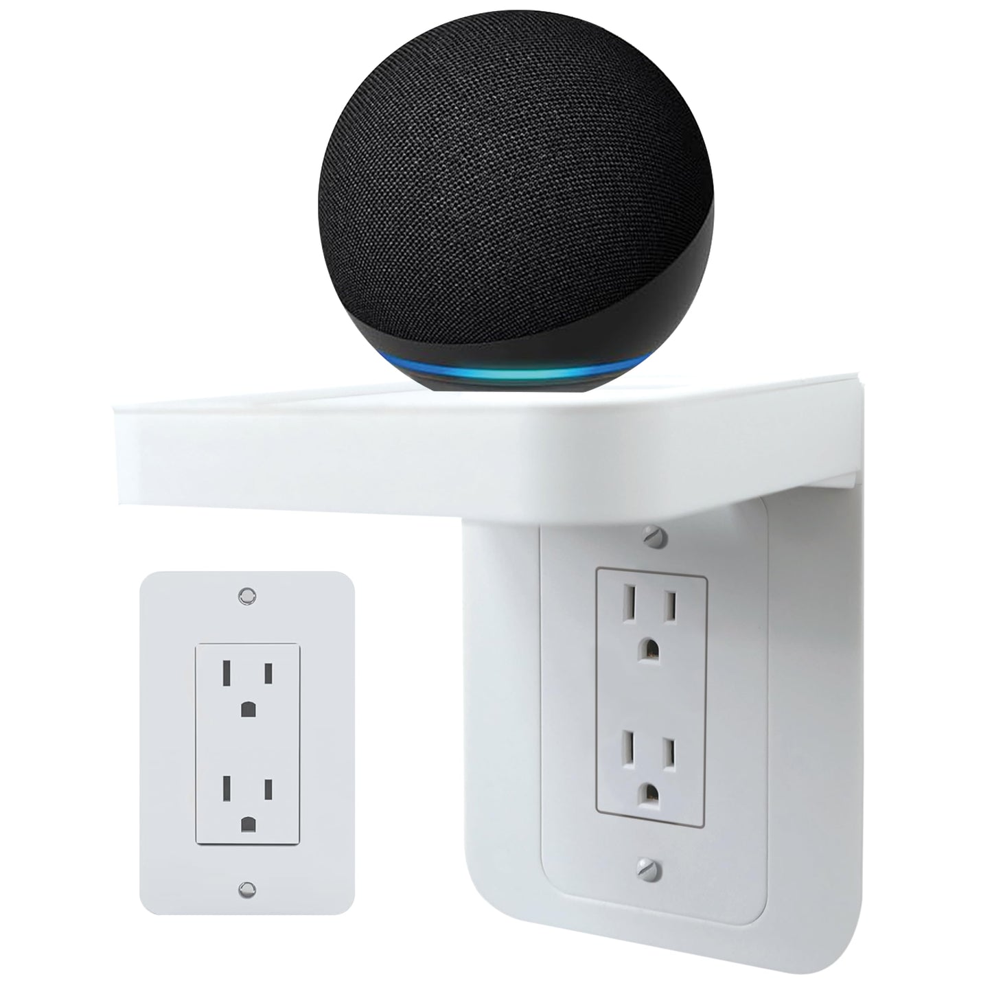 Outlet Shelf Holder Fit for Decorator Receptacle, Bathroom Decor Built-in Cable Management,Space Saving Homepod Mini,Google Home/Echo/Smart Speakers/Electric Toothbrush/Cell Phone (Decora)