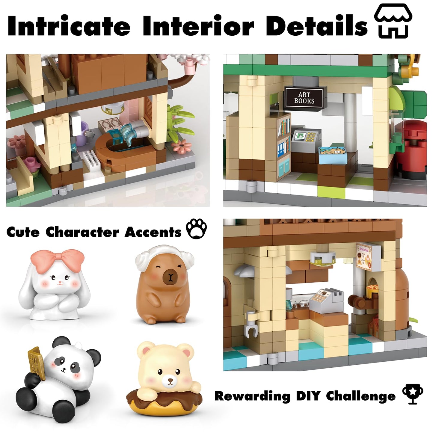 Bear Cub’s Bakery Shop City Street View Miniature House Mini Building Micro Blocks Toy Store Set for Home Decor Toys Birthday Gifts