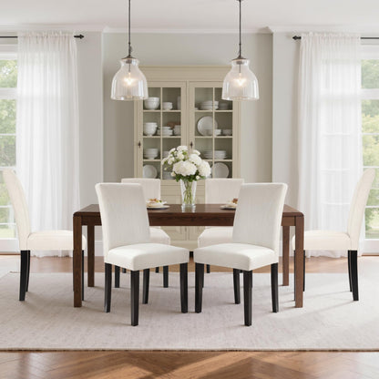 VECELO Upholstered Dining Chairs Set of 6, Modern Fabric and Solid Wood Legs & High Back, Parsons for Kitchen/Living Room- Beige