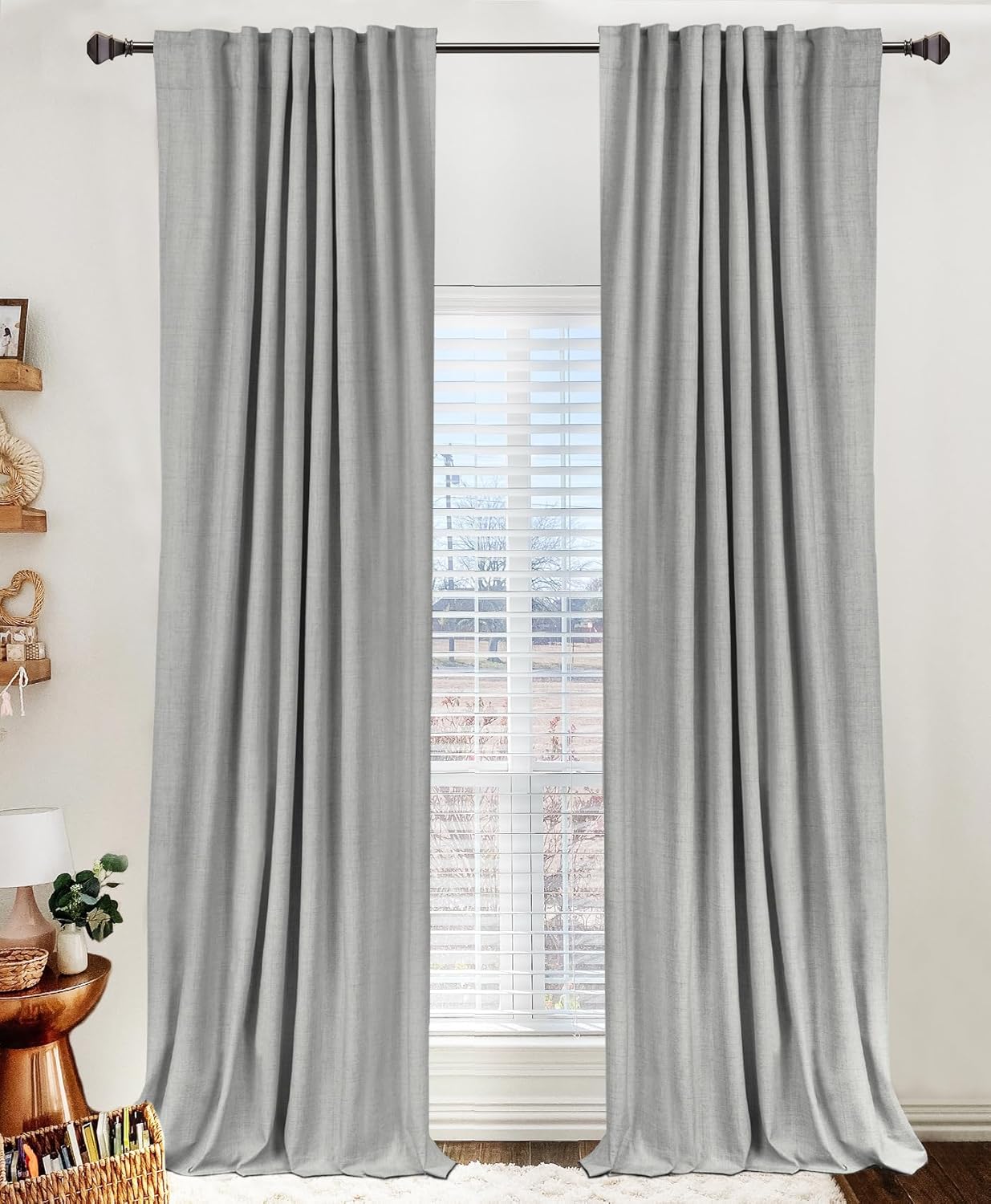 Skiennix 100% Blackout Linen Curtains - Thermal Insulated Drapes, 50" W x 90" L, Ash Grey - 2 Panels Set