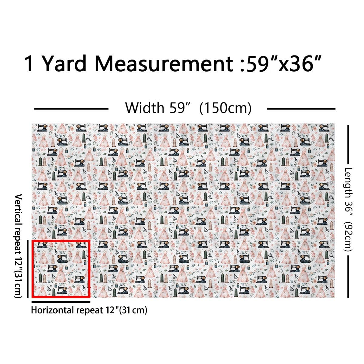 Castle Fairy Sewing Fabric by The Yard,Sewing Machine Spools Soft Flannel Polyester No Stretch Fabric,Botanical Flowers Decorative Fabrics,Black Pink Crafts & Sewing Supplies,1 Yard,36" Lx59 W