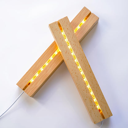 ZEERSHEE 2 Pcs 9.4 Inch Wooden Rectangle LED Light Display Pedestal for Acrylic and Plexiglass Crystal Glass Resin Night LED Light Lamp Base with USB Switch