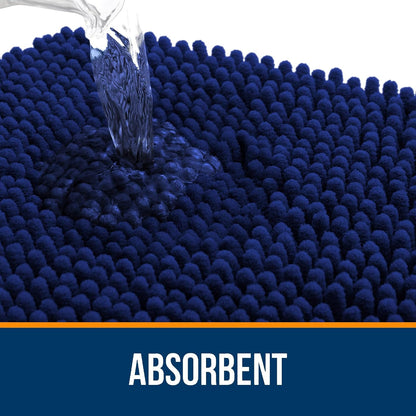 OLANLY Bath Rugs - Extra Soft Chenille, Quick-Dry Rubber Backing, Machine Washable | 32x20 Navy