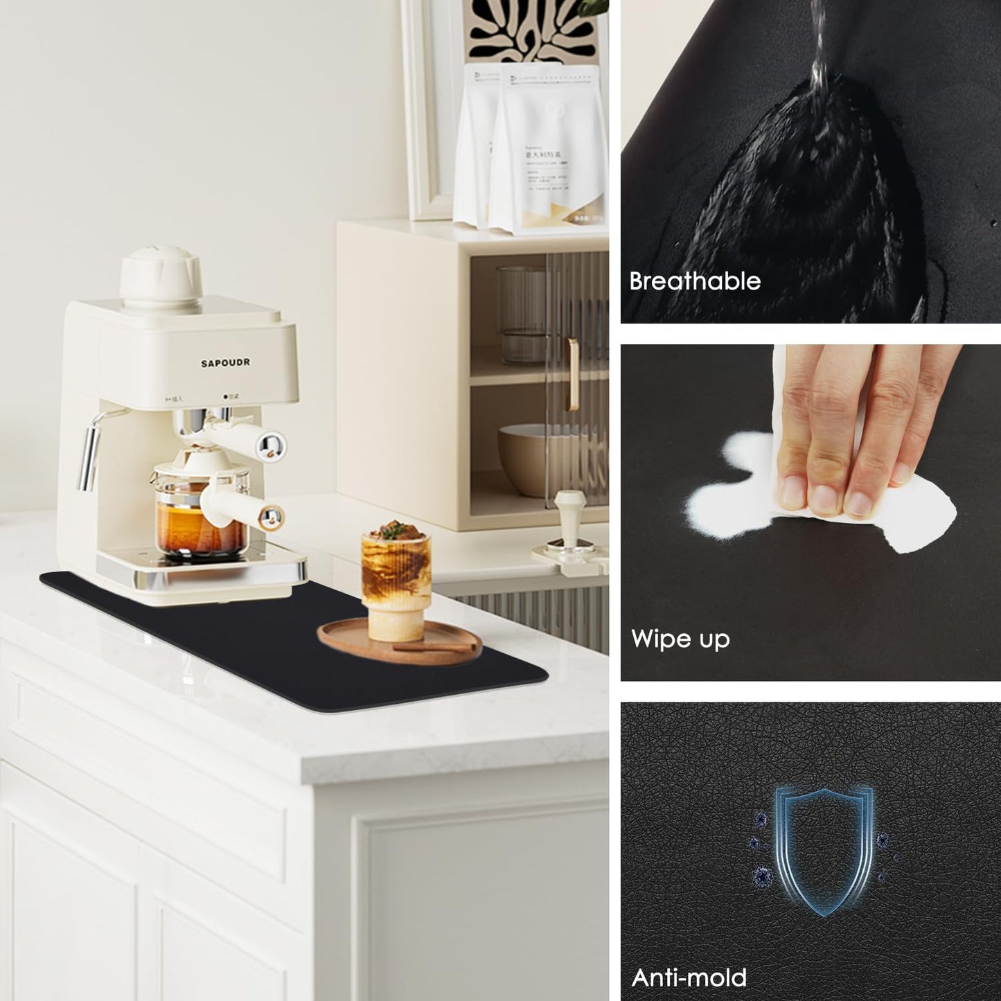 QPIX DIGITAL Coffee Mat for Countertop - 19"x12" Super Absorbent Dish Drying Mat for Kitchen