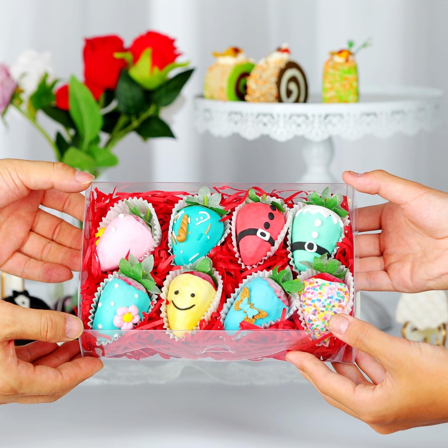 SLShePack 20PCS 8x5x2 Inch Clear Cookie Boxes Chocolate Covered Strawberry Boxes Bakery Boxes with Window Cakesickle boxes Chocolate Truffle Boxes Pretzel Boxes