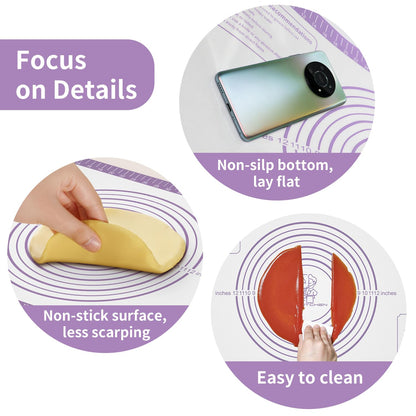 Silicone Mat for Baking, Non Stick Silicone Pastry Mat for Dough Pie Crust, Rolling Mats for Making Cookies Macarons Bread, Easy to Clean& Store