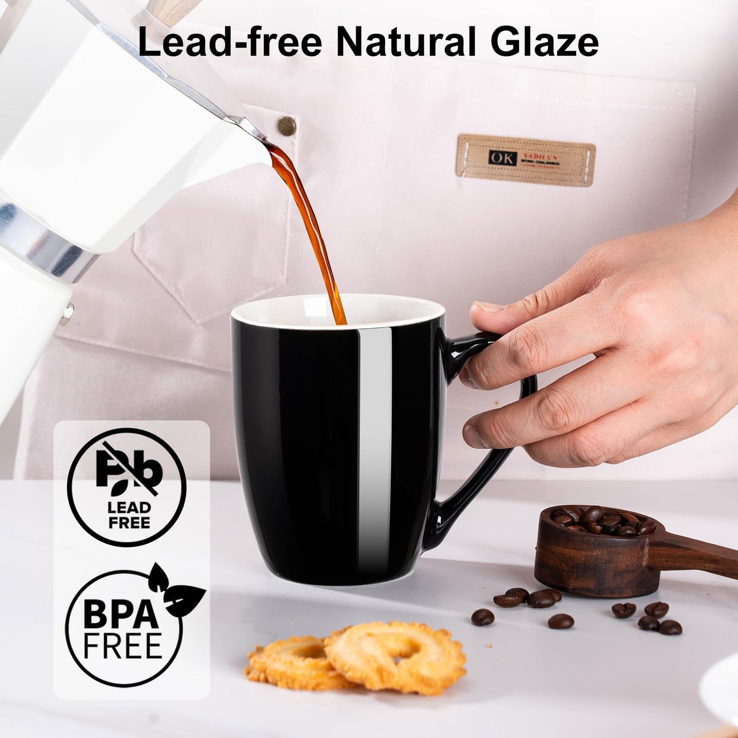 gegewawa Coffee Mug Ceramic, Black Coffee Cups Ceramic Set of 2, 12 Oz Large Coffee Mug for Latte, Tea, Cappuccino, Cocoa-Microwavable