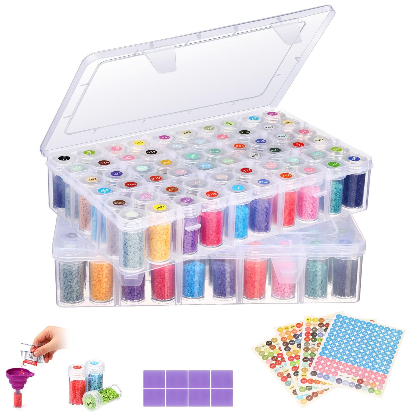 Willinglong 2 Pack Diamond Art Storage Containers Set, Grids Bead Organizer Box with Diamond Painting Accessories Labels for Jewelry Art DIY Dot Craft Bead Storage