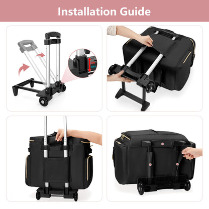 Prokva Rolling Teacher Bag with Wheels, Teacher Tote Bag with Detachable Trolley, Fits for 15.6" Laptop, Black (Patent Design)
