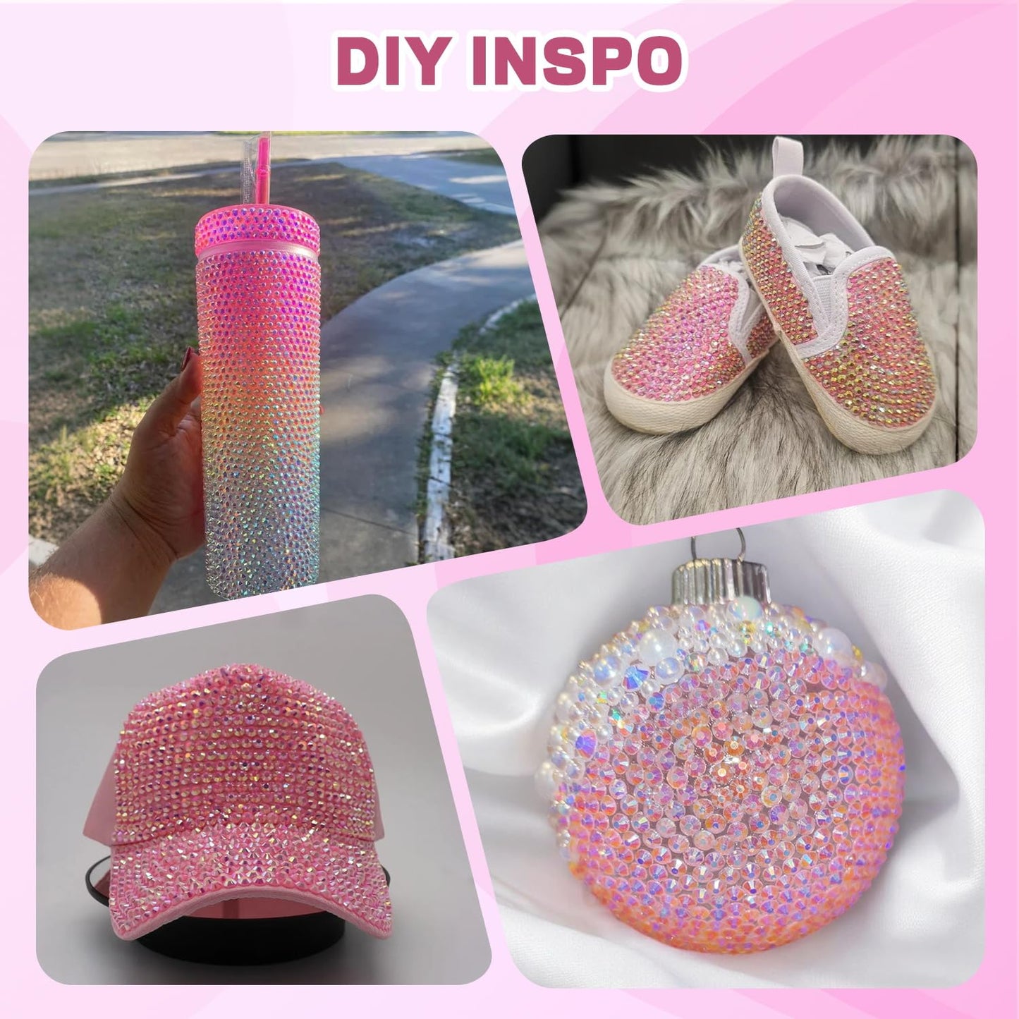 20000Pcs Pink Rhinestones for Bedazzling Kit with 3Pcs B7000 Jewelry Glue, Resin Rhinestones for Crafting Crafts，Bedazzler Kit Flatback Gems for Clothing Shoes Tumblers Nail Art