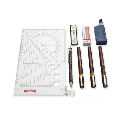 rOtring Isograph Technical Drawing Pen College Set, (0.20, 0.30, 0.50 mm), Includes Pens, Pencil, Eraser, and More - Designed for Precision