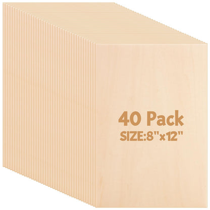 ZUQIAN 40 Pack Basswood Sheets, 7.8"x11.8" Craft Plywood Sheets, 2mm 1/13 inch Basswood for Laser Cutting, Plywood Board Unfinished Wood for Models Engraving Drawing, Crafts DIY Ornaments