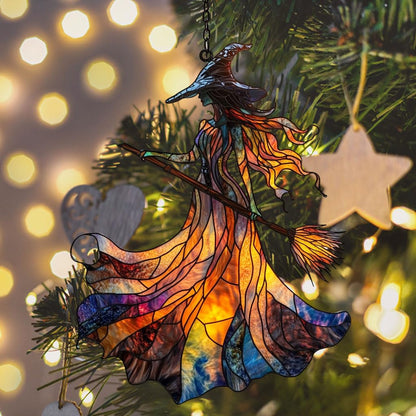 Scary Witch Acrylic Suncatcher Stained Glass Effect Window Car Hanging Christmas Ornament Indoor Outdoor Decor Garden Sun Catcher Panel for Halloween Lover for Women Mom Grandma
