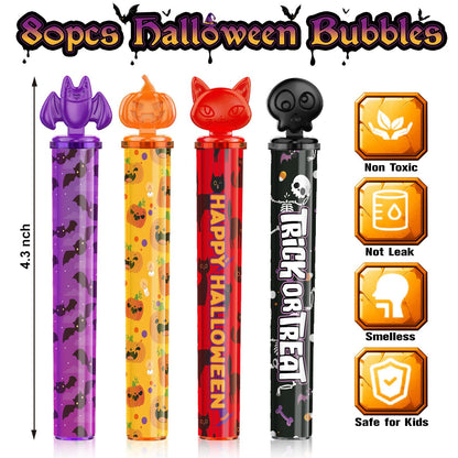 AuroTops 80PCS Halloween Mini Bubble Wands,Halloween Party Favors for Kids,Halloween-Themed Stickers Bubble Wands for Trick or Treat Toys Gifts for Kids Toys,Goodie Bag Stuffers
