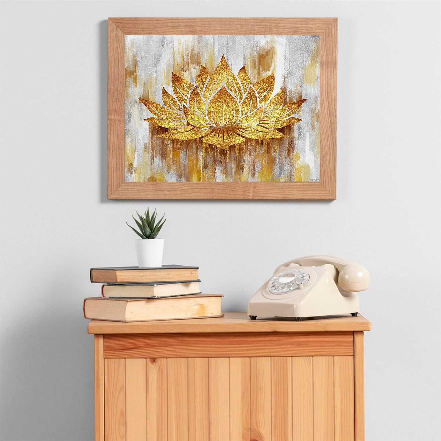 UIBDVKS Gold Lotus Flower Abstract Golden Floral Diamond Painting Kit for Adults Diamond Art by Number Kits Full Round Dirll Gem Art Wall Home Decor 12x16 inch
