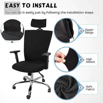 Lounsweer 3 Pieces Headrest Chair Cover, Office Chair Cover, Rolling Desk Chair Cover, Gaming Chair Covers, Stretch