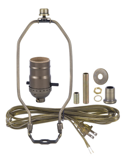 B&P Lamp® Antique Brass Finish Table Lamp Wiring Kit with a 7 Inch Harp and Push-Thru Socket