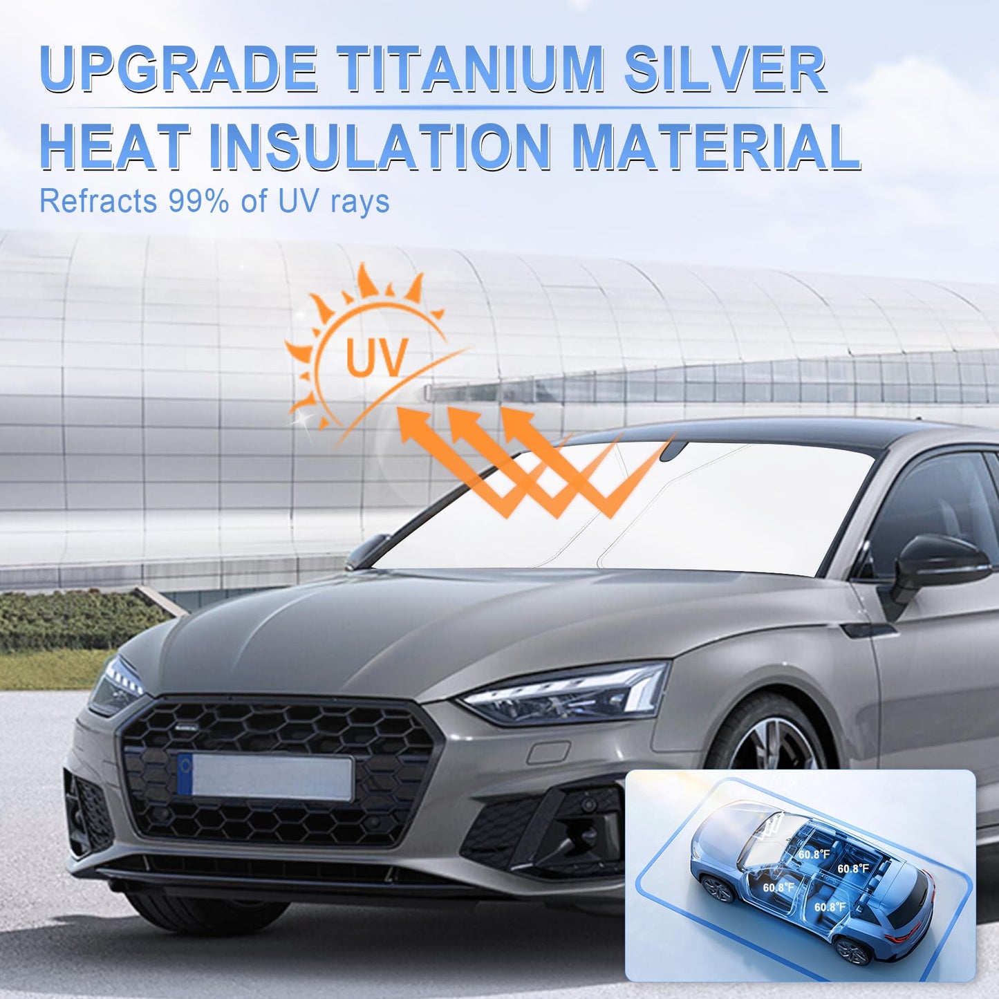 SINGARO Universal Car Windshield Sun Shade, Foldable Reflective for Windshield & Window Shades with Overlapping Design, Car Interior Accessories
