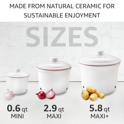 Romertopf Freshness Storage Potato Onion Garlic Clay Pot Set of 3 with Lids - White