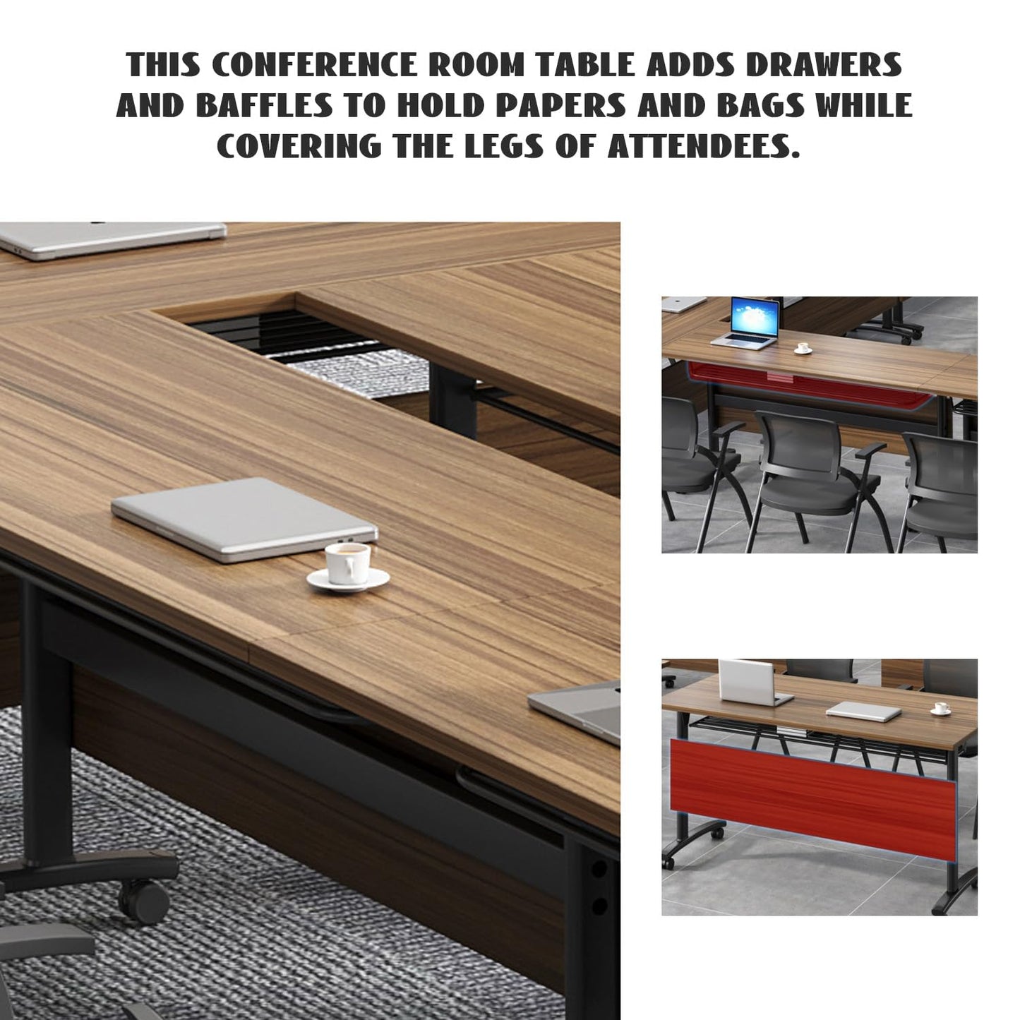 Folding Conference Tables,Flip Top Conference Room Tables,55.1 Inches Mobile Training Table with Silent Wheels,Modern Foldable Modular Boardroom Meeting Seminar Table for Office Classroom,8 Pack