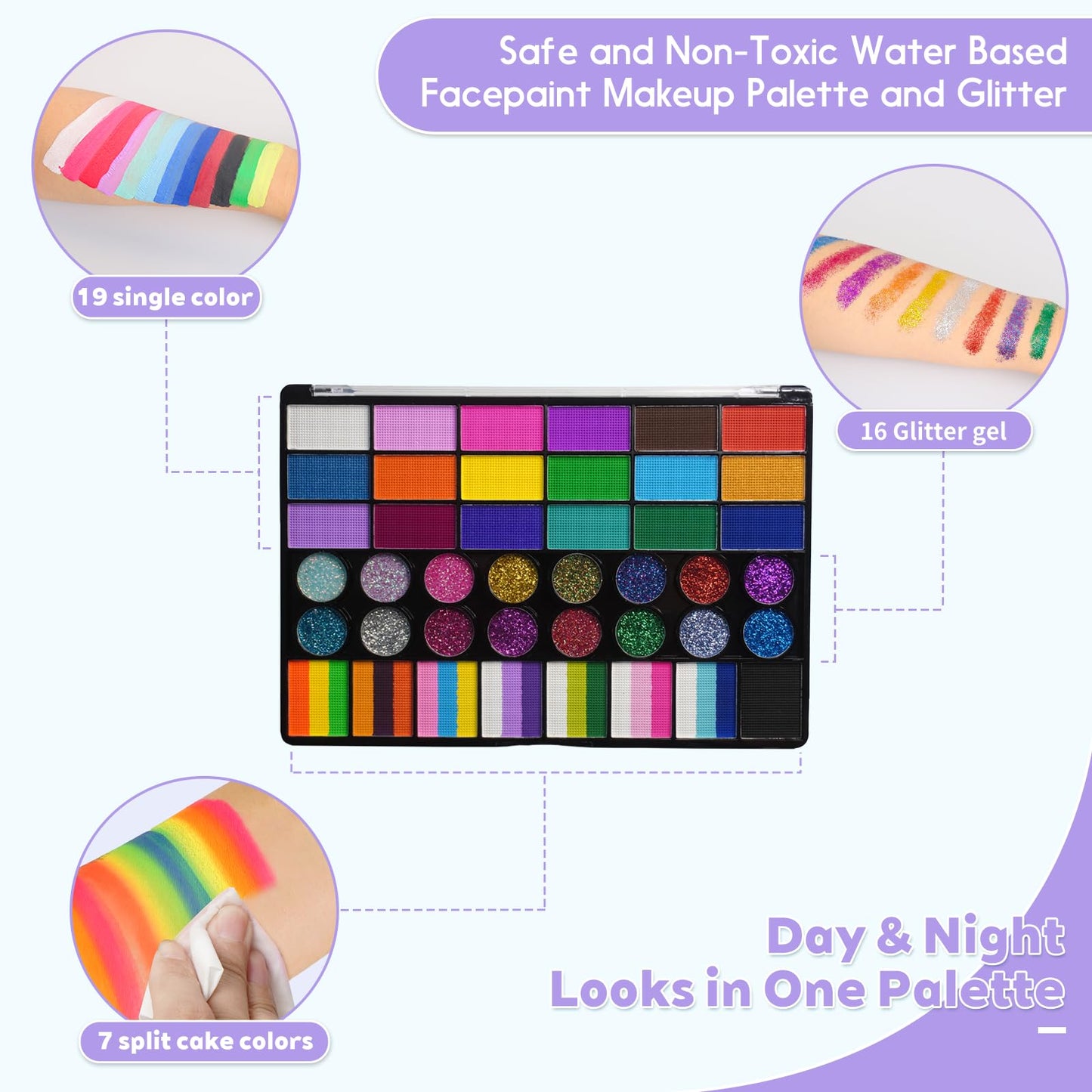 42 Color Face Painting Kit - Non-Toxic Water Activated Face & Body Paint Set with Stencils, Brushes, Sponges - For Halloween, Carnival, Birthday Parties, Costume Makeup, Festivals & Events