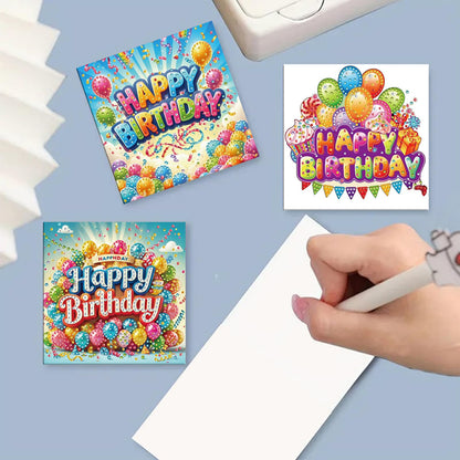 MaiYiYi 6 Pack DIY Happy Birthday Diamond Art Birthday Greeting Cards, Balloon Diamond Painting Greeting Cards, Birthday Wishes Diamond Art Card for Family Friends Birthday