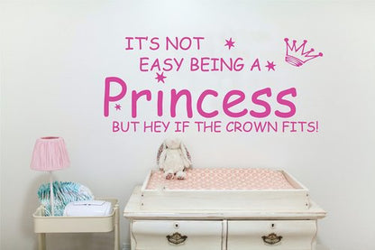 Blinggo NOT Easy Being A Princess Girl Wall Quote Sticker Graphic Vinyl Home Kid décor Pink 10" X 22"