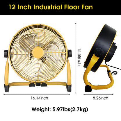 TrendGear 12 Inch High Velocity Floor Fan, Heavy Duty Metal Industrial Fans with 3 Speeds, Portable Fan with Adjustable 360° Head Tilt