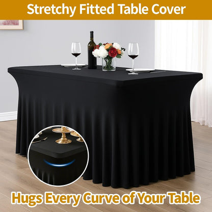Deep Dream 4 Pack Black Spandex Fitted Tableclothes for 6 Foot Rectangle Tables, Wrinkle Free 6FT Fitted Table Cover, Stretch Tablecloth Table Skirt for Party, Banquet, Wedding and Events