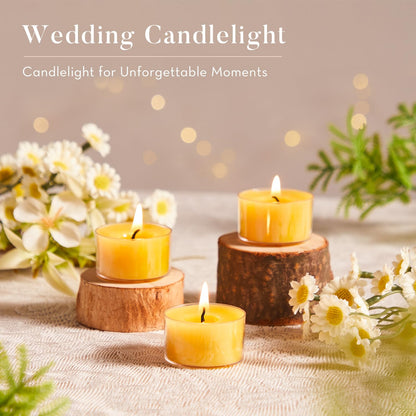 Beeswax Candle Set - 48 Pack Tea Lights + 24 PackTaper Candles + 3 Pack Pillar Candles | Unscented Dripless Smokeless Clean Burning Long Lasting Candles for Wedding Home Decor Dinner Church Holiday