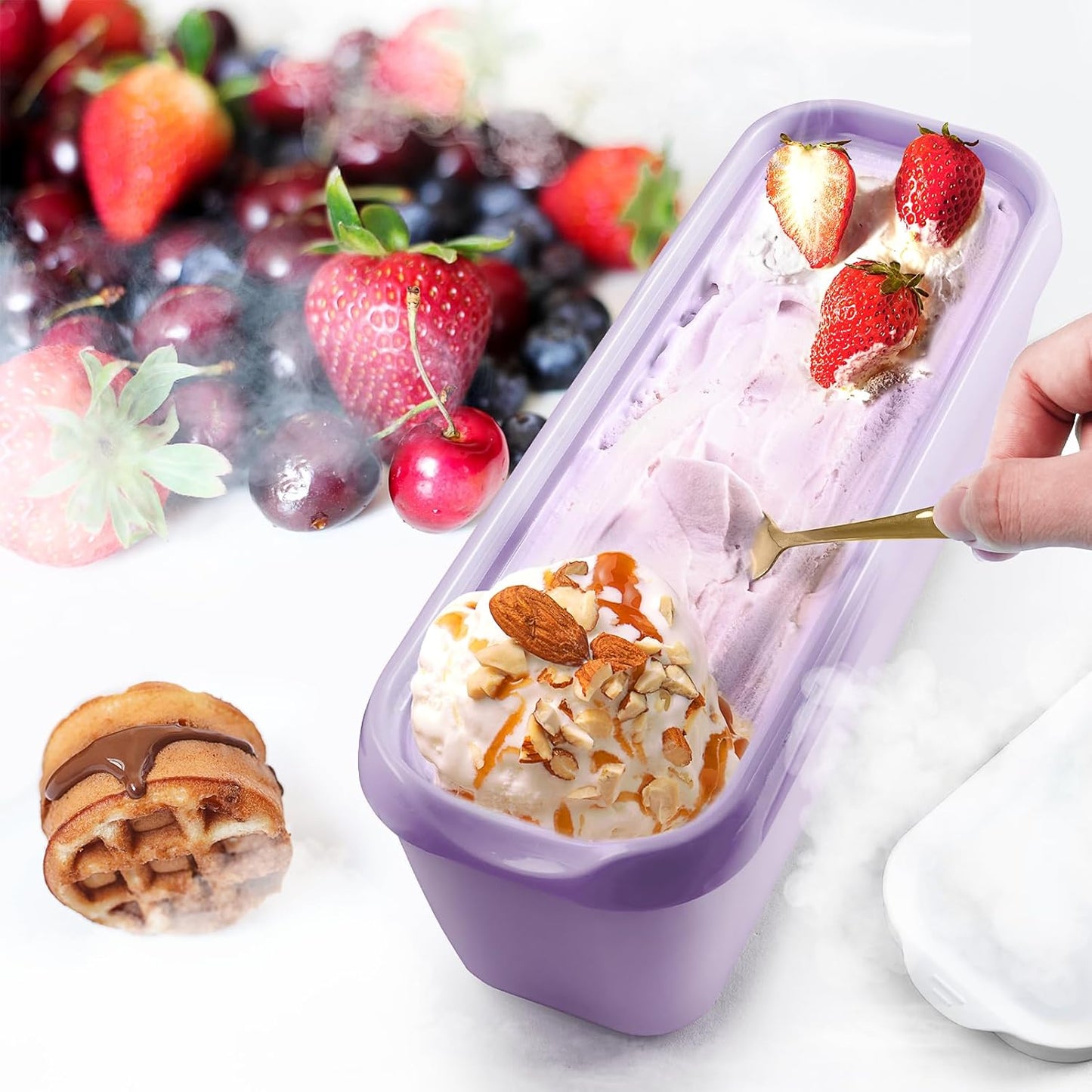 2 Pack (1.6 Frozen Ice Cream Tub Containers Quart Each), Reusable Freezer Storage Containers with Lids for Homemade