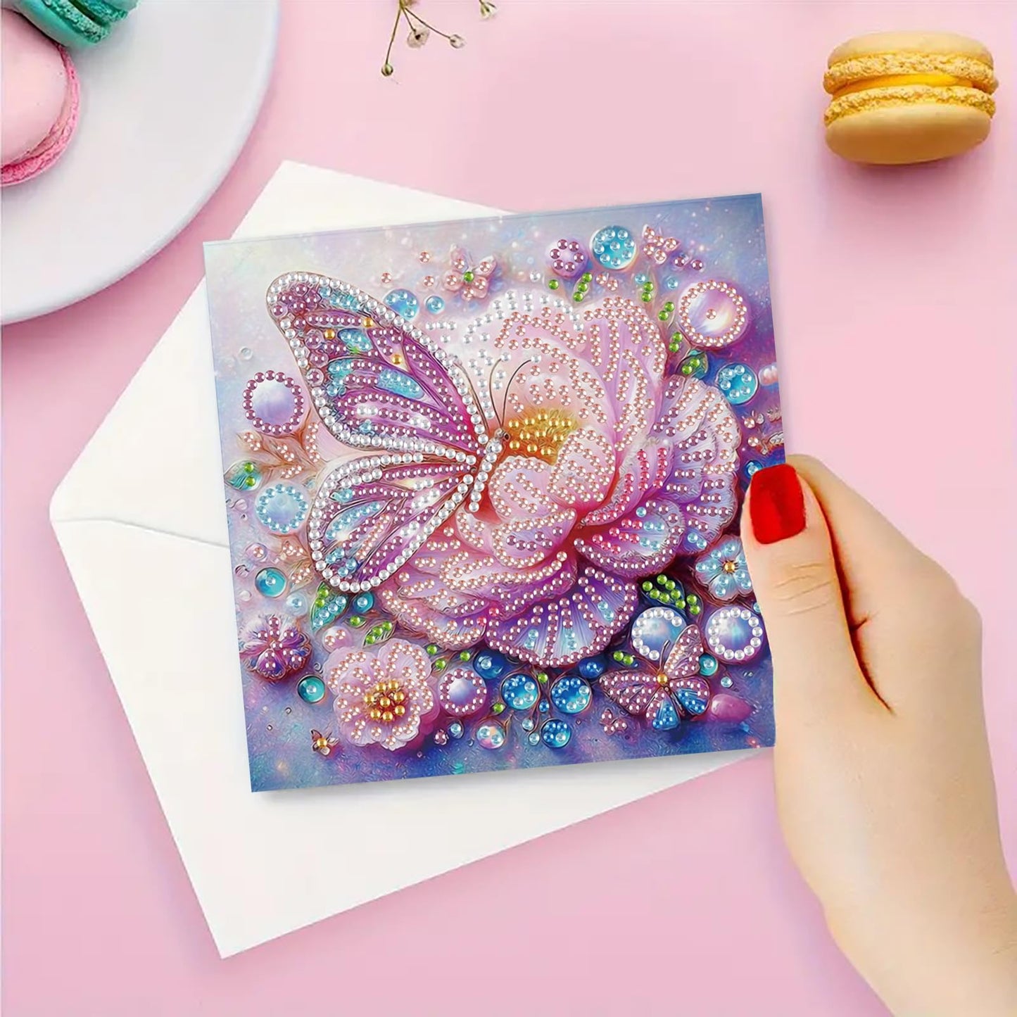 NanBaDa 6pcs Flower Butterfly DIY Diamond Painting Card Set, holiday diamond painting card set, suitable for giving to family and friends, Christmas, Valentine's Day holiday and birthday gifts