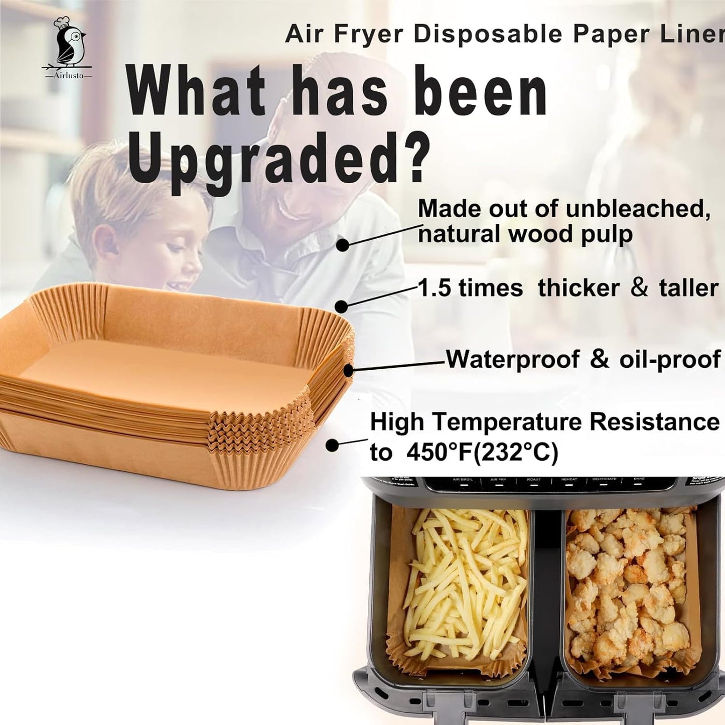 Air Fryer Liners Disposable 9 Inch, 9 inch Air Fryer Liners 125 Pcs Large Square Air Fryer Paper Liners for 5QT 6qt 8QT Air Fryer, Non-stick Parchment Paper for Frying, Baking