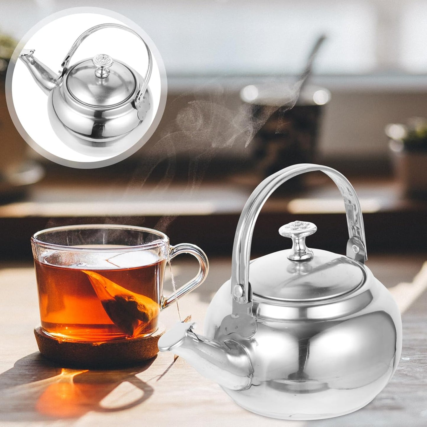 Kichvoe Stainless Steel Teapot, Whistling Tea Kettle for Stovetop Fast Boiling Water with Movable Infuser