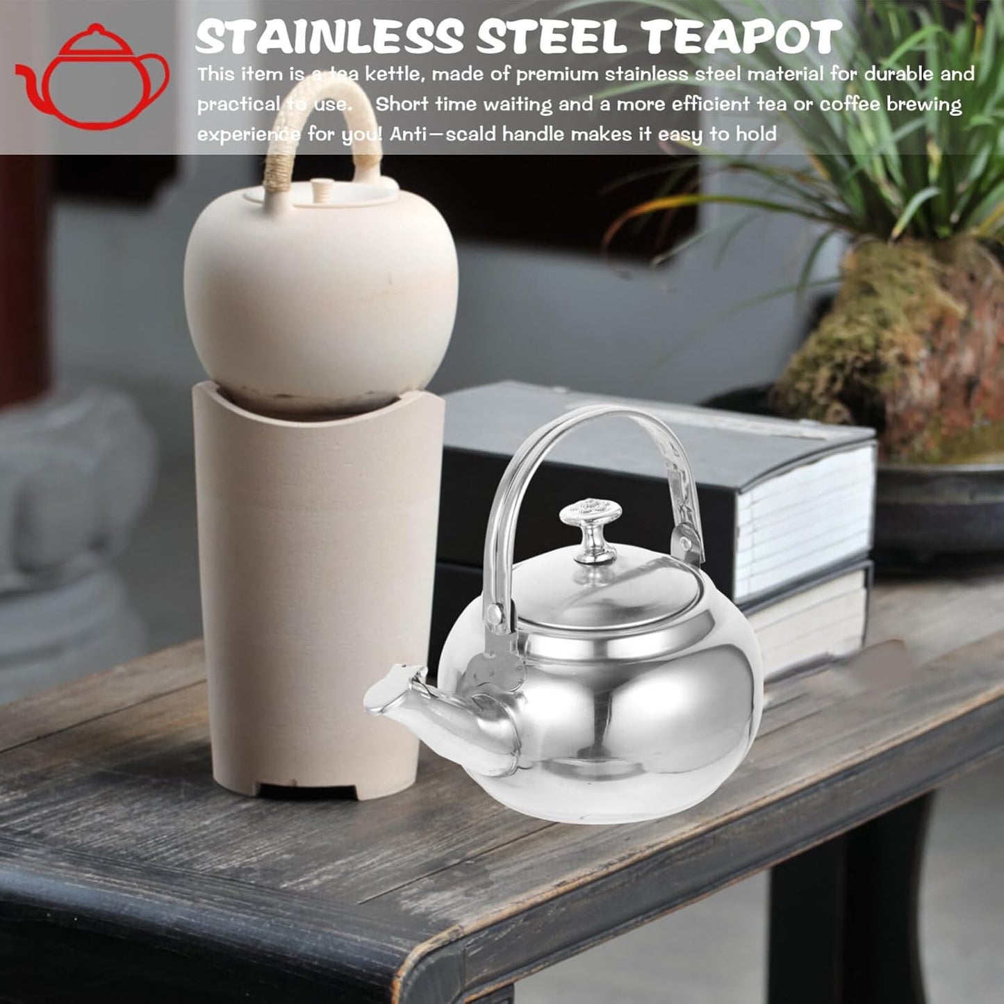 PRETYZOOM Stainless Steel Tea Pot with Infuser, 14cm Stovetop Teapot for Blooming and Loose Leaf Tea, Silver