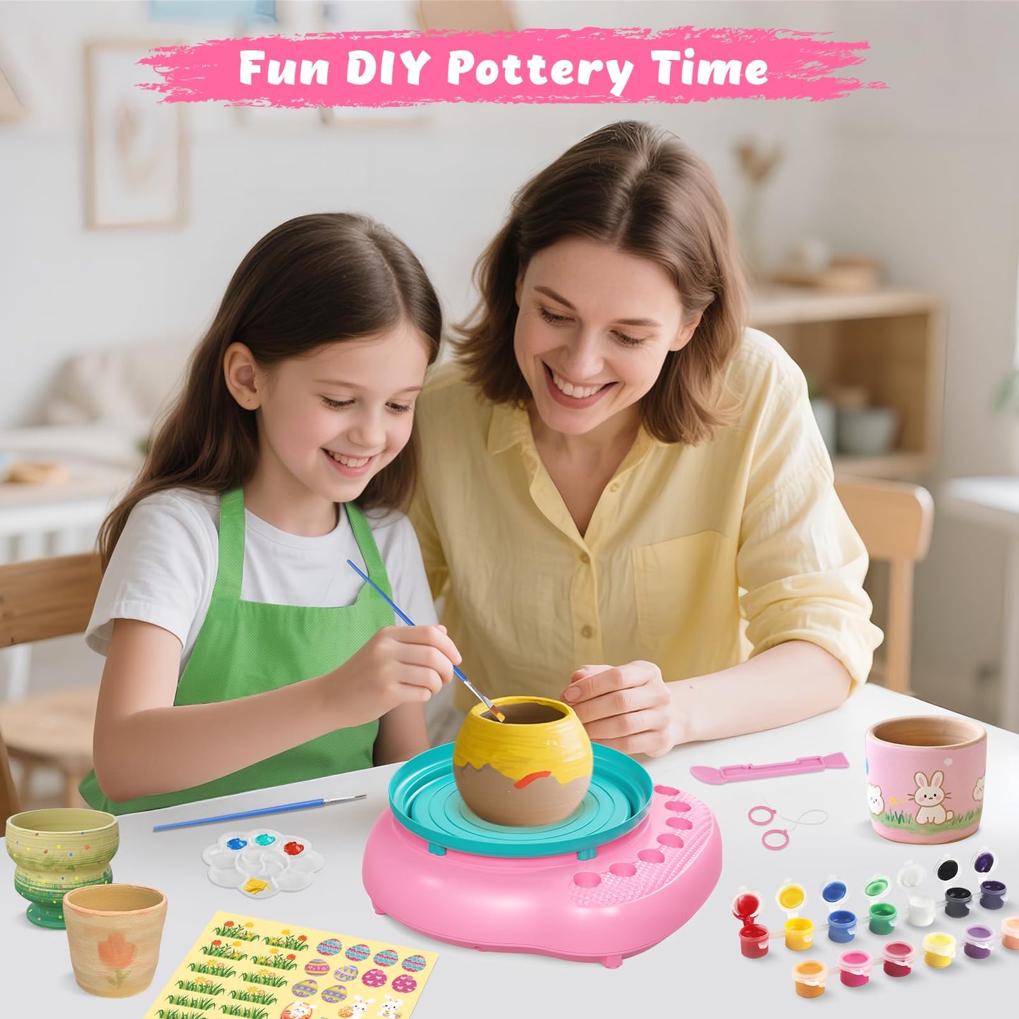 TingingYuli Pottery Wheel for Kids with Clay Kit - Arts and Crafts for Kids Ages 6-8 8-12, Complete Pottery Kit with Air Dry Clay and Painting Tools, Easter Christmas Birthday Gift for Boys Girls