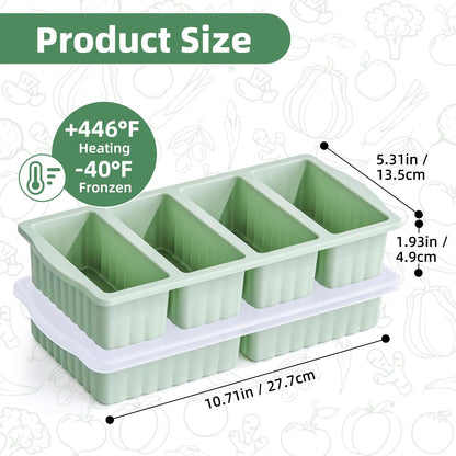 Silicone Freezer Tray With Lid, Soup Freezer Container Molds, Large Ice Cube Tray Set, 1 Cup & 2 Cup Portion Freezer Trays for Soup, Sauce & Broth, Meal Prep Containers, Oven & Dishwasher Safe, Green