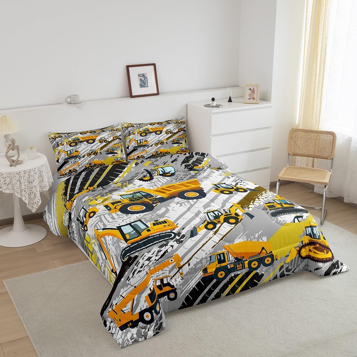 Set Boys Construction Comforter Truck Bedroom Decor for Kids Girls Under Construction Vehicles Down Comforter Nursery