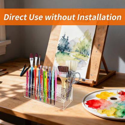 HESHUYU Acrylic Paint Brush Holder 77 Holes and Multi-functional Compartment Paintbrush Organizer Artist Brush Holder Paint Brush Stand Rack for Pens Pencils