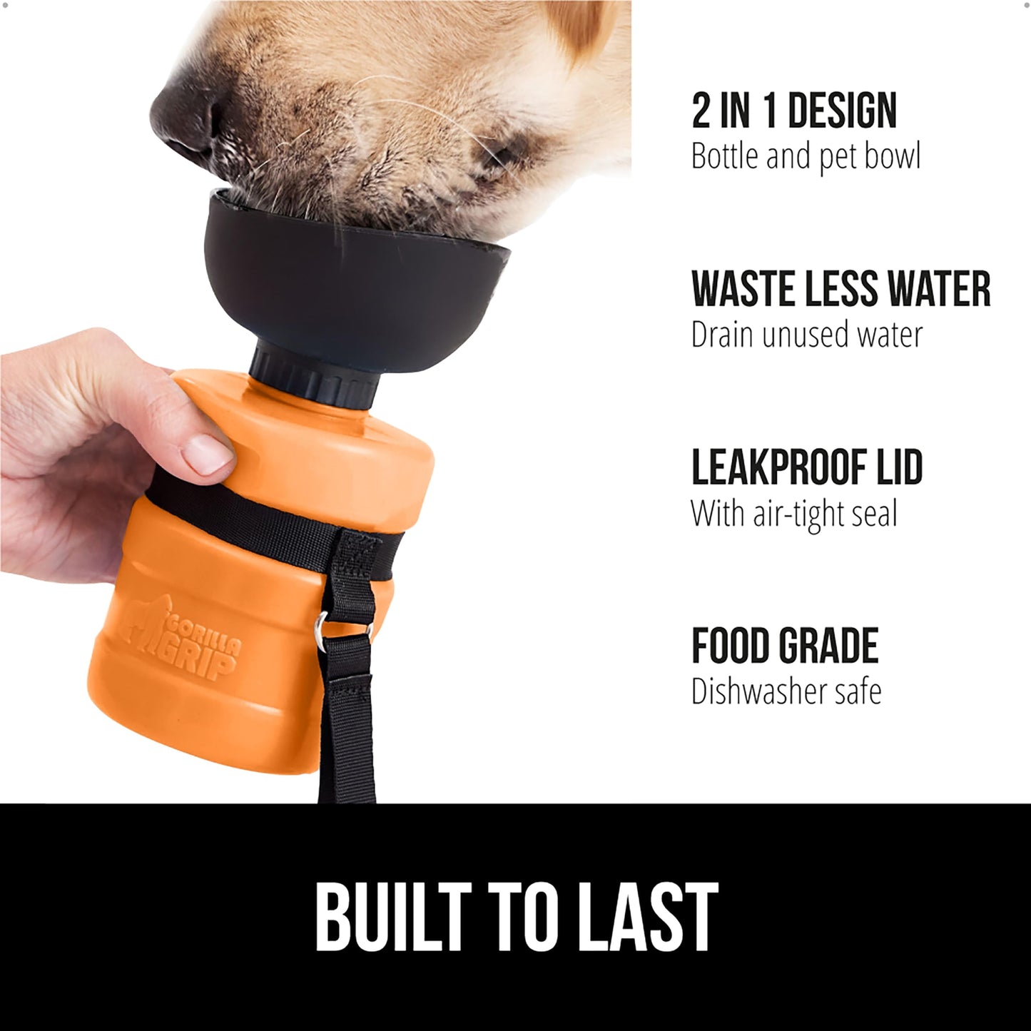 GORILLA GRIP Dog Water Bottle, Portable Water Bowl Dispenser for Dogs, 20 oz Leak Proof Pet Travel Squeeze Bottles, Food Grade Silicone, to Go Puppy Essentials, Hiking Camping Trip Accessories, Black