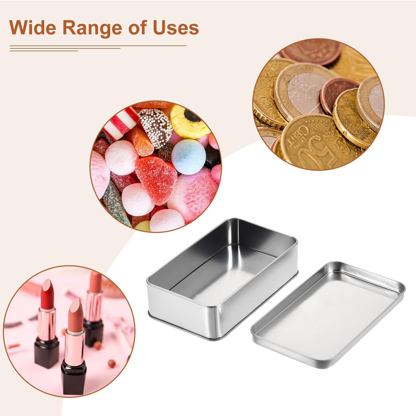 uxcell Metal Tin Box, 5.31" x 3.15" x 1.38" Rectangular Empty Tinplate Containers with Lids, Silver Tone, for Home Organizer, Candles, Gifts, Car Keys, Crafts Storage