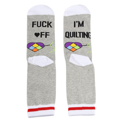 G2TUP 2 Pairs Quilting Socks F*ck Off I'm Quilting Socks Seamstress Gift Sewing Lover Sock Sewing Gift Quilter Gifts