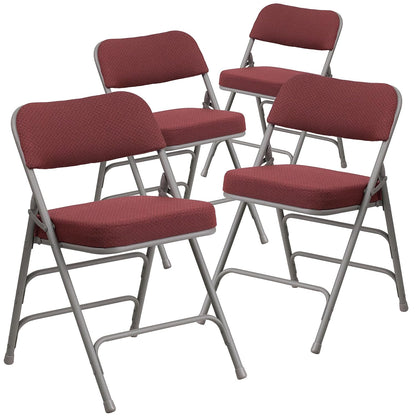 Flash Furniture 4 Pack HERCULES Series Premium Curved Triple Braced & Double Hinged Burgundy Fabric Metal Folding Chair