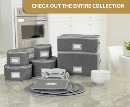 Gray China Storage Case for Salad Plates, 10" W x 6" H, Includes 12 Felt Separators, Stackable with Padded Interior