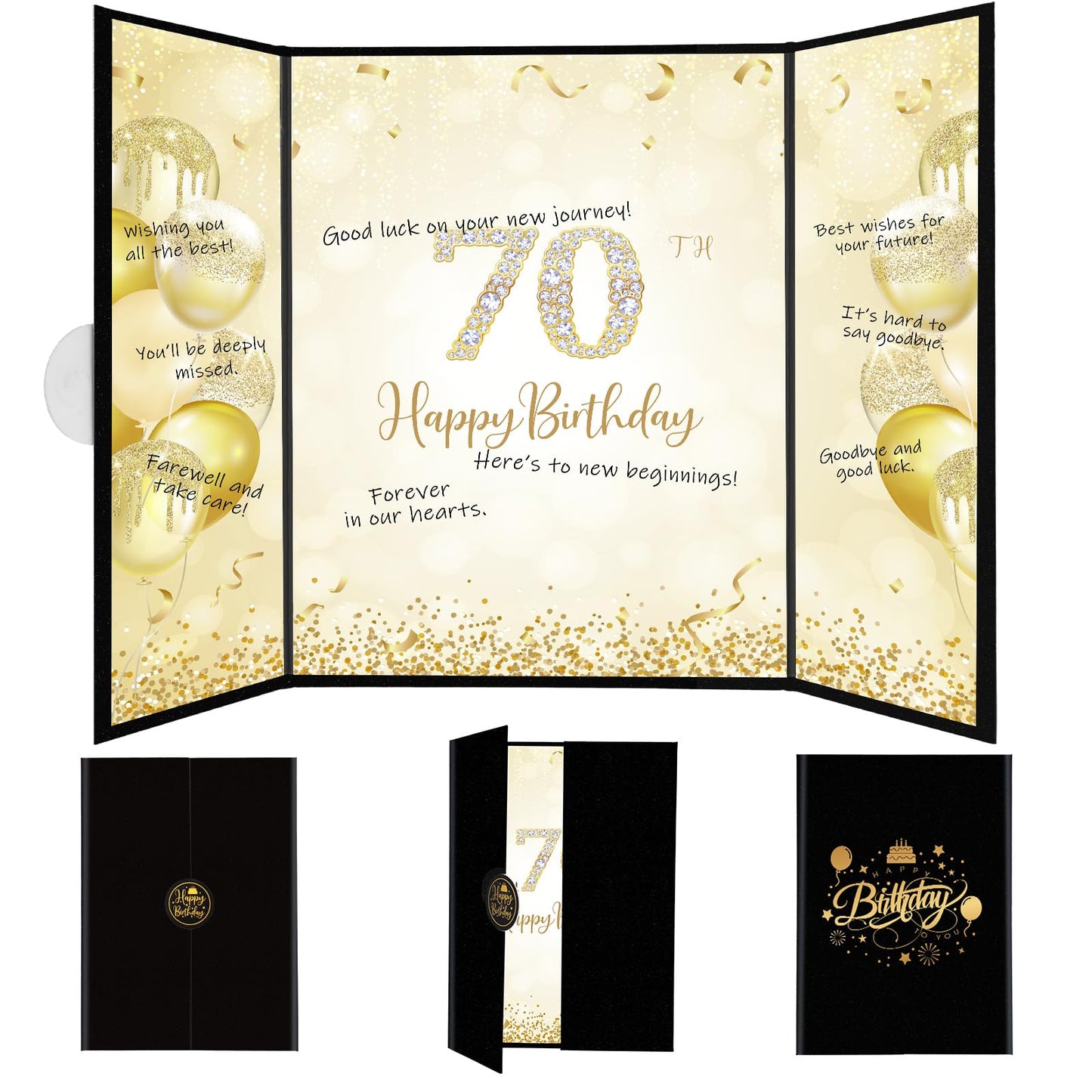 Thboxes Happy 70th Birthday Decorations for Men, Black Gold Signature Guest Book Alternative Cheers to 70 Years Birthday Gifts Creative Signing Card Board for 70th Party Supplies