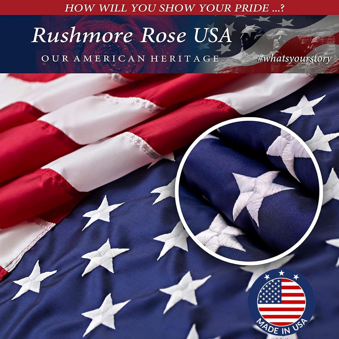 American Flag | American Flags for Outside 3X5 |100% Made in USA Flag - Premium US Flag 3X5 Heavy Duty Outdoor with Embroidered Stars and Sewn Stripes.