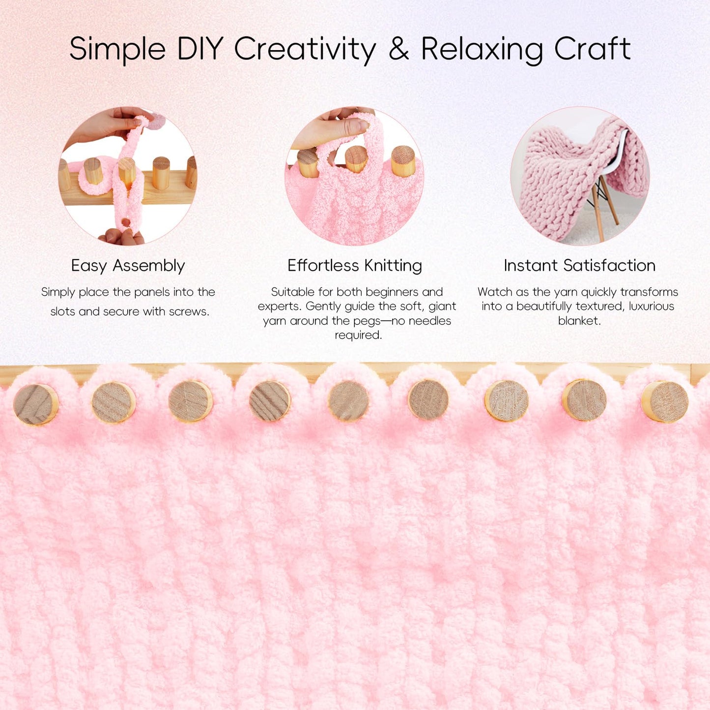 PIRXXIY 65'' Chunky Blanket Loom, Knitting Loom for Custom Hand Knitting Yarn Chunky, Extra Large Chunky Yarn Loom for Beginners DIY Craft Enthusiasts