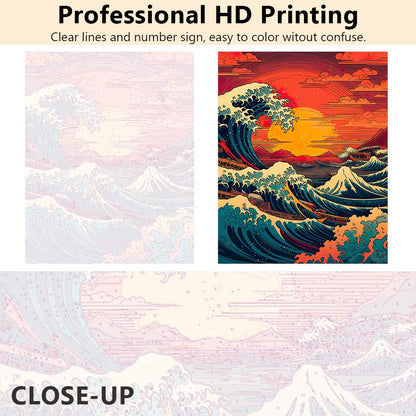 TUMOVO Paint by Number for Adults, Japan Landscape Paint-by-Number Kits Big Waves Adult Paint by Number Kits On Canvas DIY Oil Painting for Adults Paint by Number Arts Craft, 16 x20 Inch