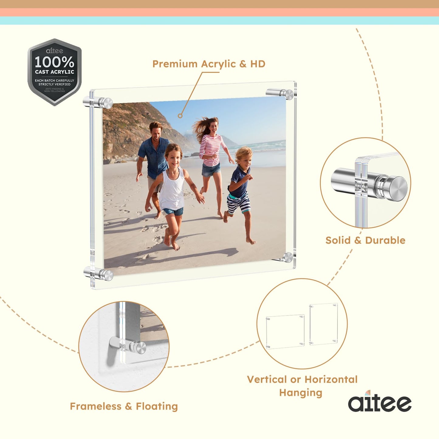 AITEE 8x10 Acrylic Picture Frames 4 Pack, Clear Picture Frames for Wall, Modern Frameless picture Frames Lucite Transparent Square Cubes Floating Hanging Photo Frame Gift for Home Office Display